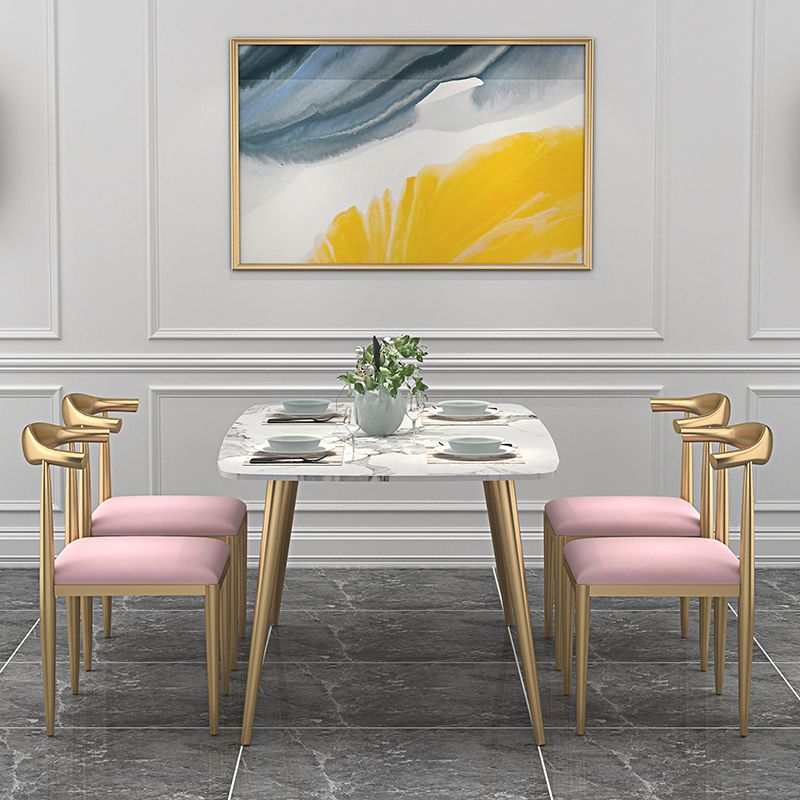 Sintered Stone Scandinavian Dining Room Set with Rectangle Table and Metal Base Dining Set