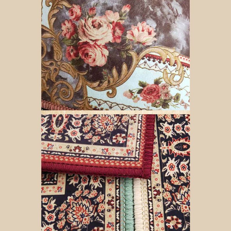 Luxe Living Room Rug European Style Floral Print Carpet Polyester Anti-Slip Washable Rug
