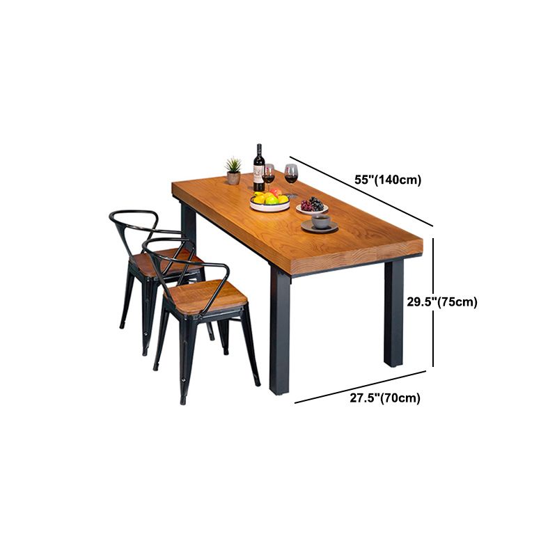 Solid Wood Top Dining Table Industrial Rectangle Table with 4 Legs