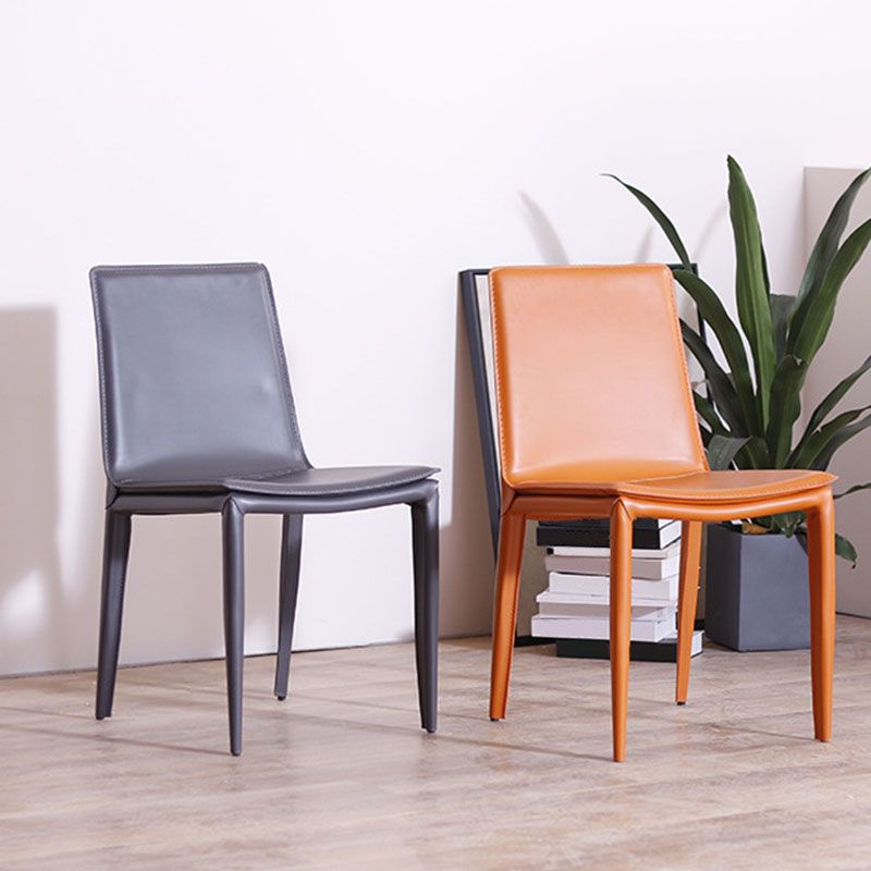 Contemporary Metal Dining Room Chair Armless Leather Side Chair