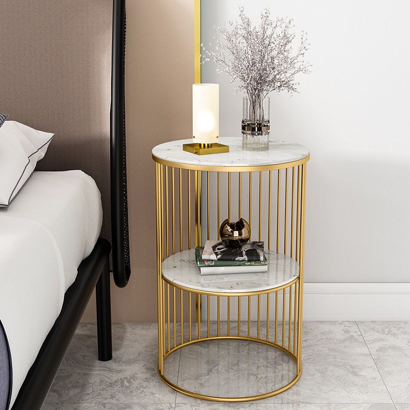 1 Drum Round End Table Mid-Century Double Tier Side End Table