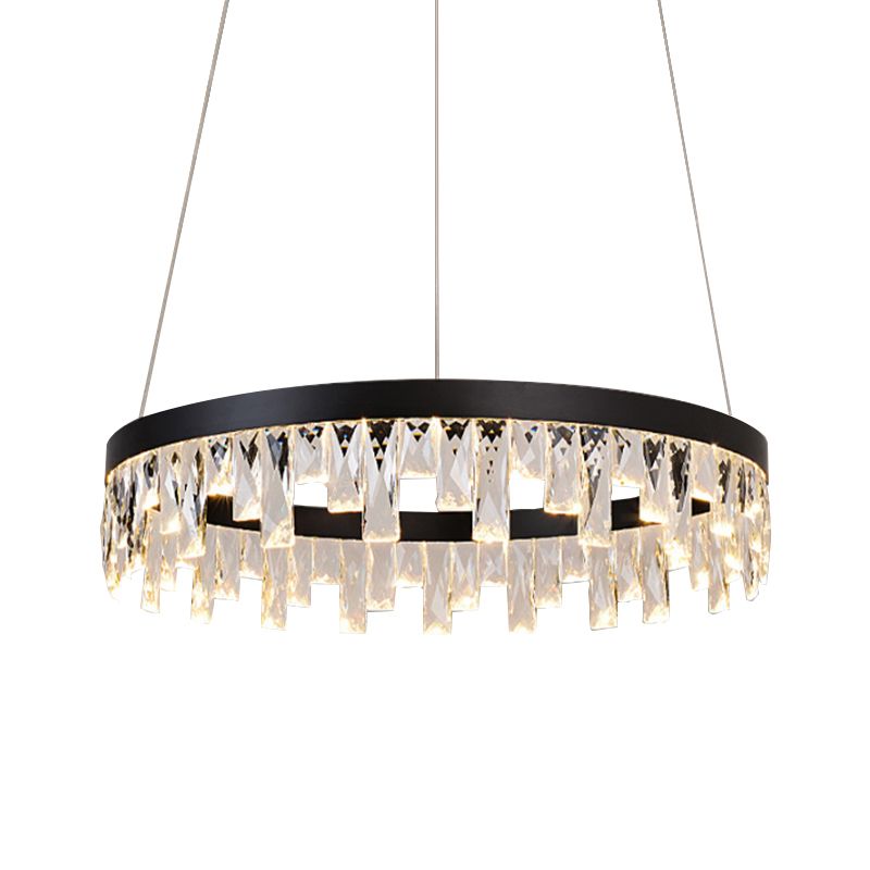 LED Chandelier Pendant Light Modern Loop Cut Crystal Down Lighting in Black for Bedroom