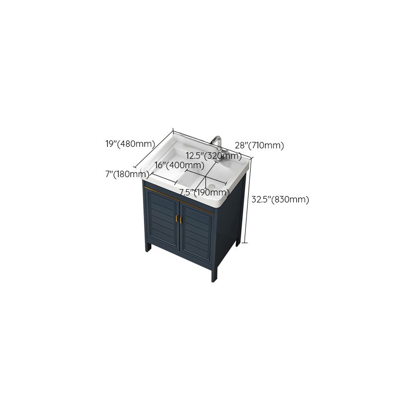 Blue Bath Vanity Single Sink Freestanding Metal Frame Mirror Vanity with Soft Close Doors