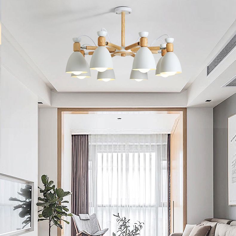 Woonkamer kroonluchter macaron houten hanglamp lichter met Bell Metal Shade