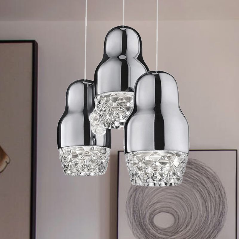 Luz colgante en cascada cromada Fedora con sombra de vidrio después de la lámpara colgante colgante de 3 cabezas para barra para bar