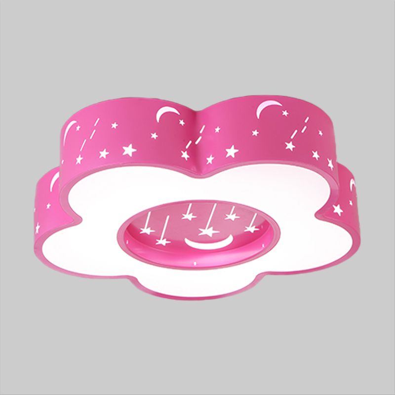 Hollow-Out Blossom Ceiling Light Creative Acrylic LED Playroom Flush Mount Lighting in Pink/Blue