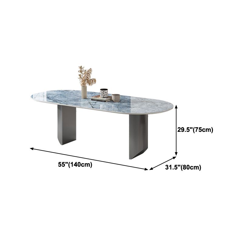 Metal Oval Traditional Luxury Dining Table Sintered Stone Table with Double Pedestal