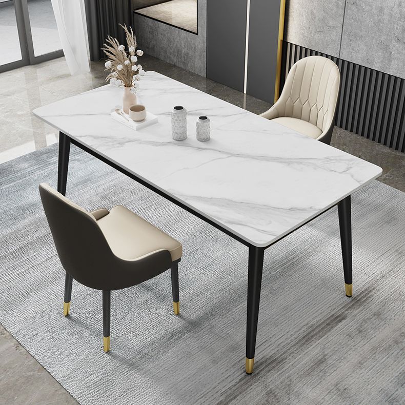 Minimalist Style Sintered Stone Dining Set with Traditional Height Table and 4 Black Legs Base