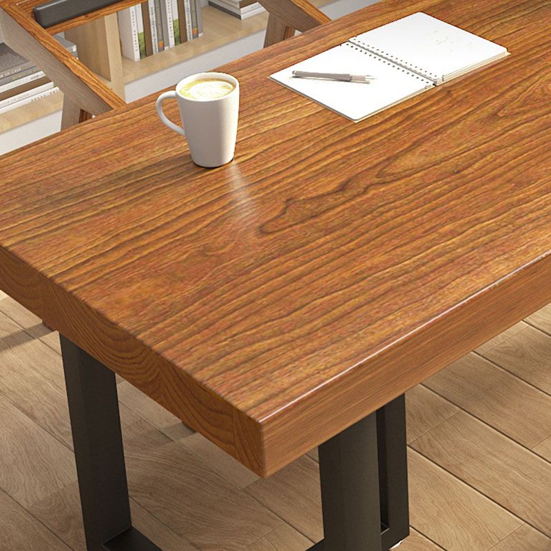 Brown Rectangular Office Desk Wooden Home Writing Desk with Metal Legs