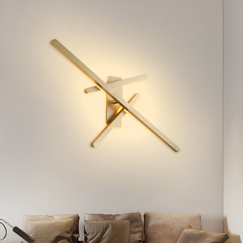 Crossed Lines Wall Lighting Contemporary Metallic LED Gold Wall Mount Light, Warm/White Light