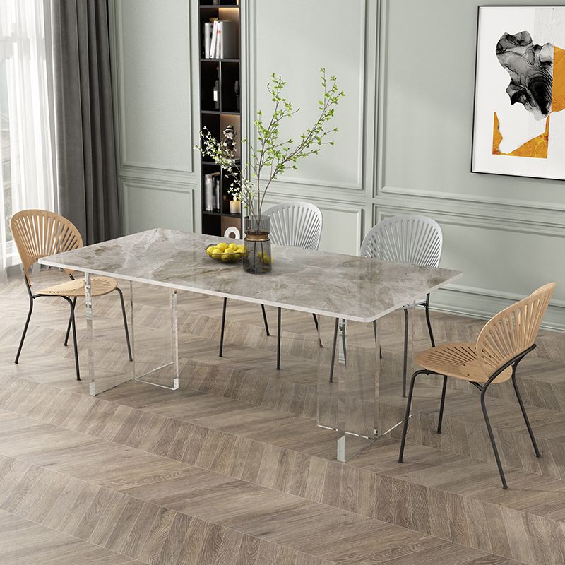 Modern Stone Top Dining Table Rectangle Acrylic Base Counter Dining Table