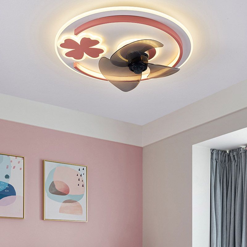 Cartoon Circular Ceiling Fan Light Acrylic Children Bedroom LED Semi Flush Ceiling Light