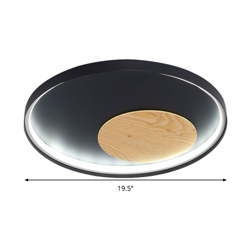 Disk Metal Ceiling Light Mounted Fixture Minimalist White/Black 12"/16"/19.5" Wide LED Flush Light, Natural Light/Remote Control Stepless Dimming