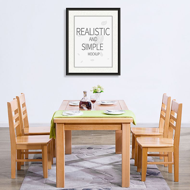 Modern Style Rectangle Dining Table Brown Solid Wood Dining Table with 4 Legs for Home