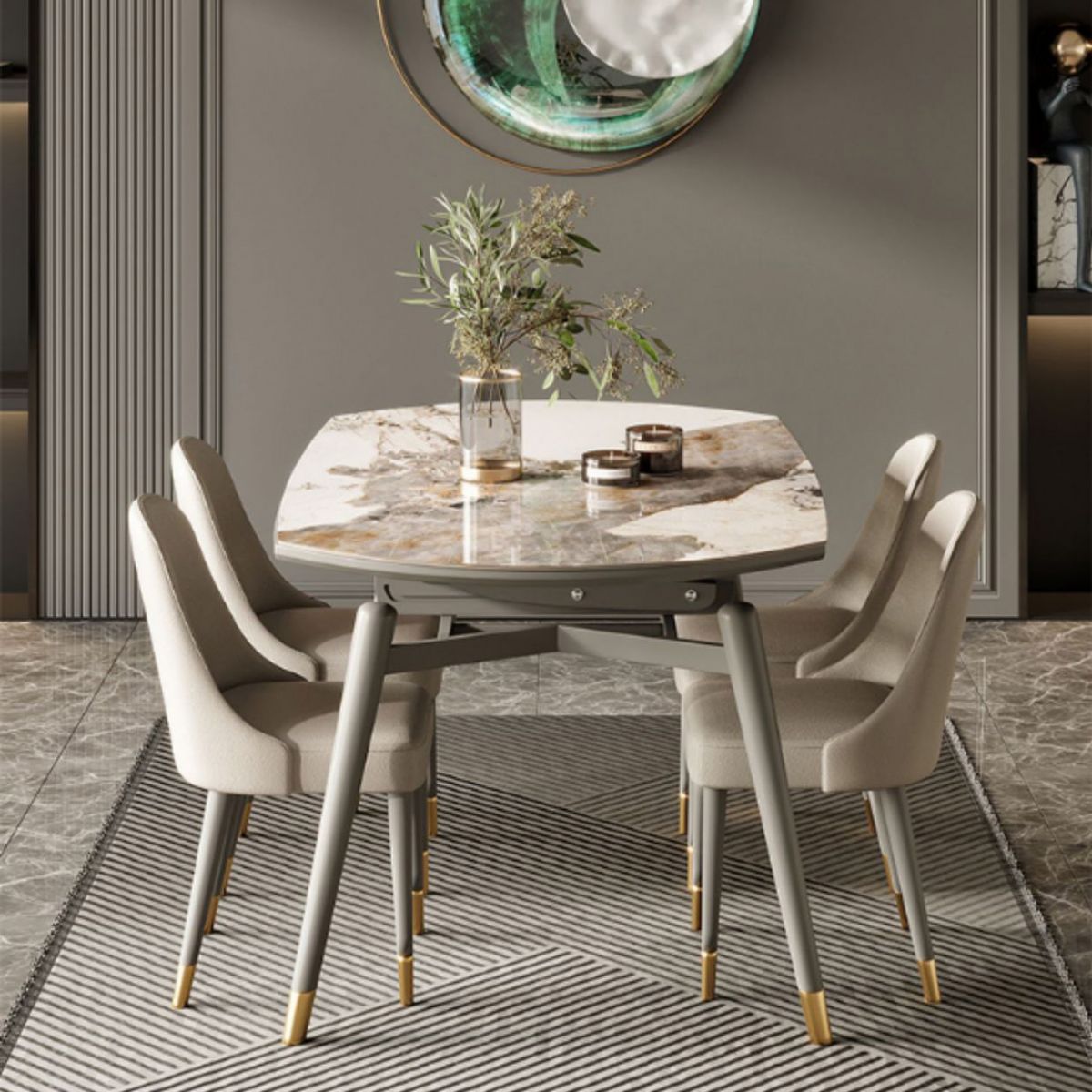Modern Round Dining Table Sintered Stone Table with Wood Legs for Home Use
