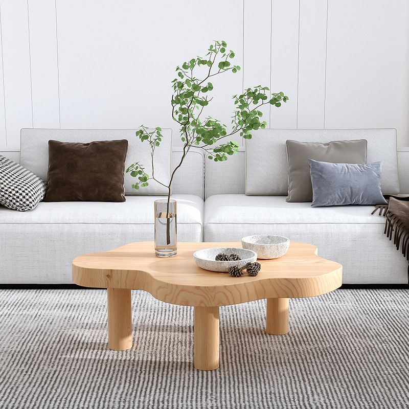 Scandinavian Coffee Table in Free Form with 3 Pine Wood Legs