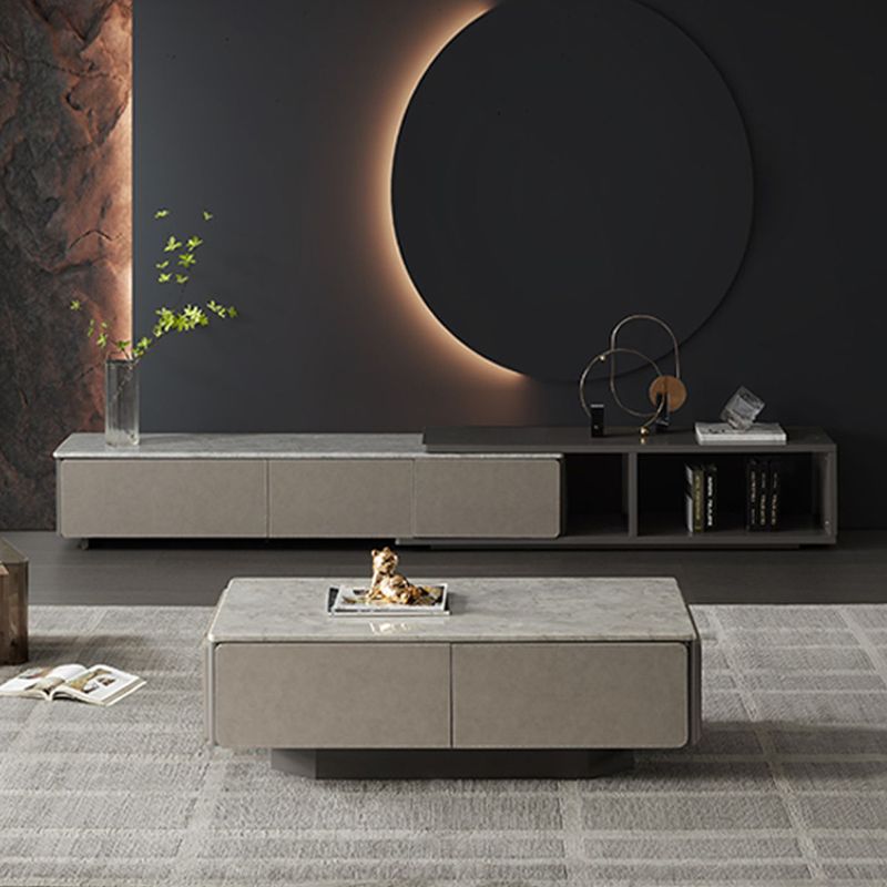 Contemporary Coffee Or End Table Marble with Storage Drawers Rectangle