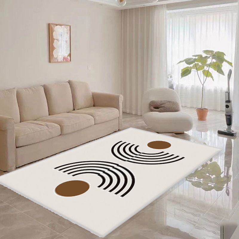 White Simple Rug Polyester Contemporary Carpet Non-Split Backing Area Rug for Indoor Room