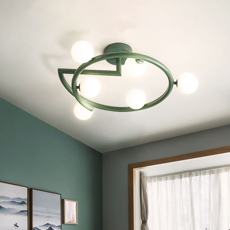 Metal Halo Ring Semi Flush Lighting Minimalism 5 Lights LED Flush Mounted Lamp in Green for Bedroom