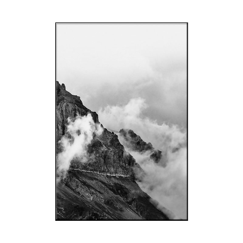 Foggy Natural Scenery Art Print in Grey Canvas Made Wall Decoration for Home, Textured