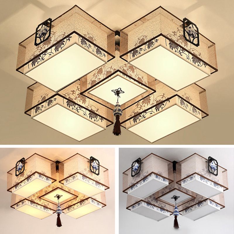 Lámparas de techo empotradas tradicionales de tela de iluminación de montaje empotrado rectangular