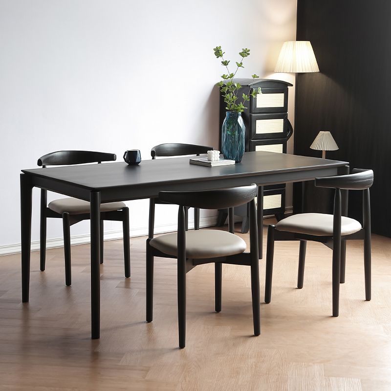 Modern Black Dining Set 1/2/5 Pieces Rectangle Indoor Wood Legs Dinette Set