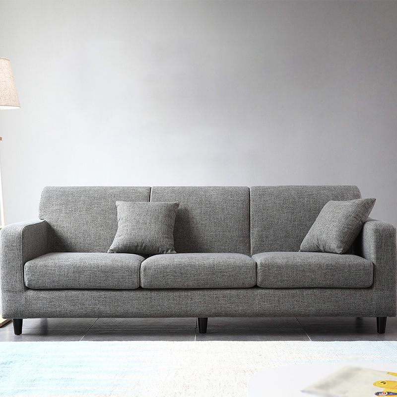 Contemporary Velvet/Linen Couch Square Arm Sofa with Loose Back