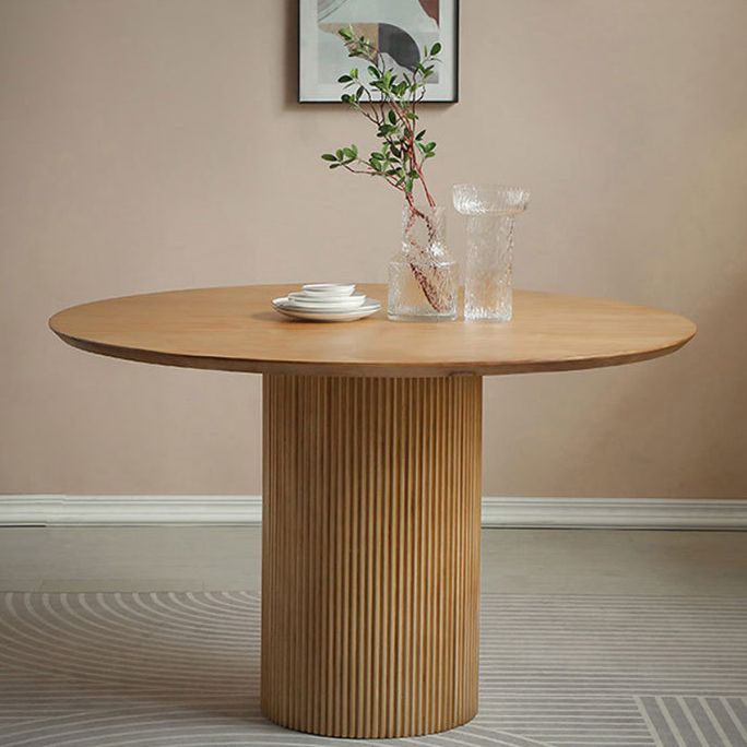 Round Dining Table Contemporary Style Solid Wood Brown Dinner Table