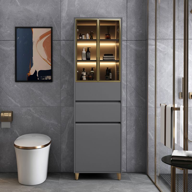 Contemporary Glass Doors Display Cabinet with Wooden Base for Bathroom