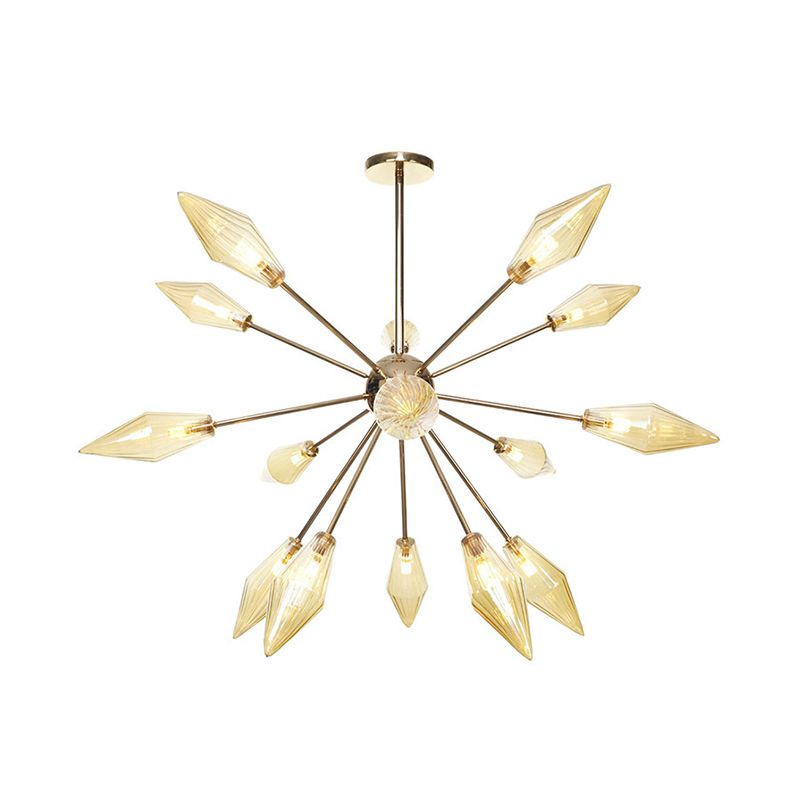 Diamond Shape Indoor Hanging Chandelier Light Amber/Clear Glass 9/12/15-Head Industrial Stylish Ceiling Light Fixture