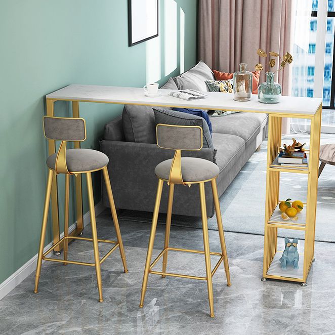 Glam Rectangle Bar Set Storage 1/2/3 Pieces Stone Counter Height Set in Gold