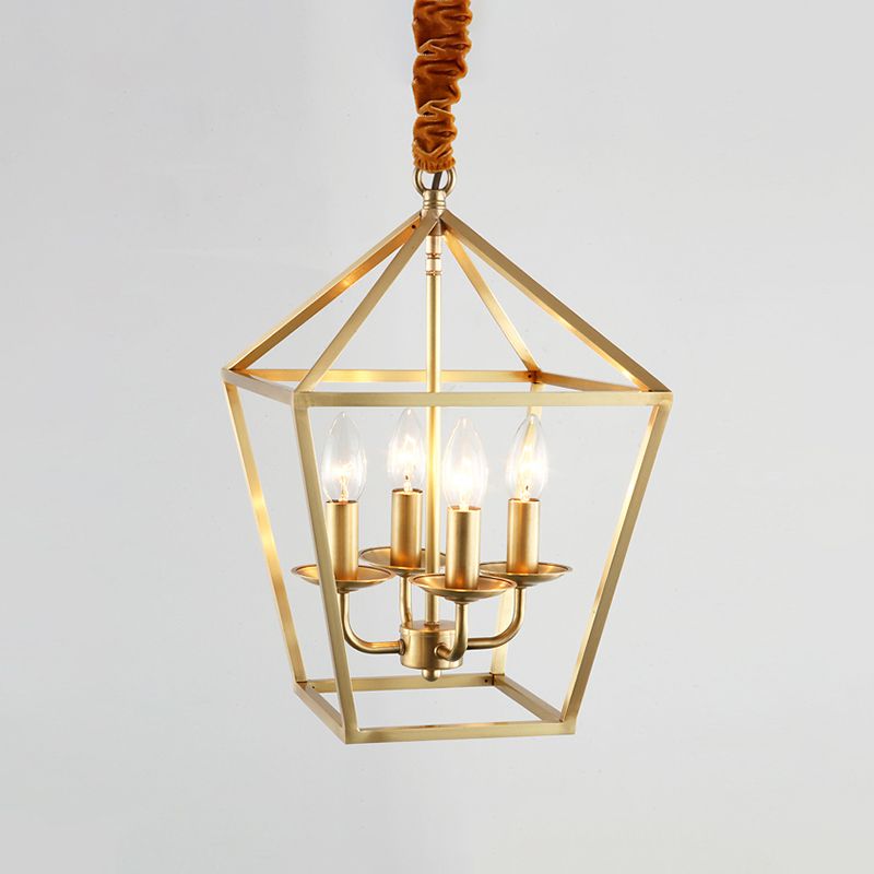 4 Bulbs Ceiling Lamp with Geometric Shade Metal Traditional Dining Room Chandelier Pendant Light in Gold
