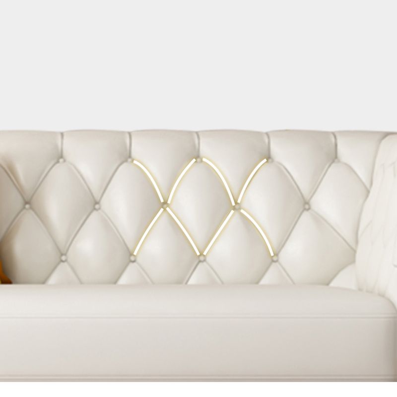 Contemporary Tufted Back Sofa with Faux Leather Flared Arm for Apartment