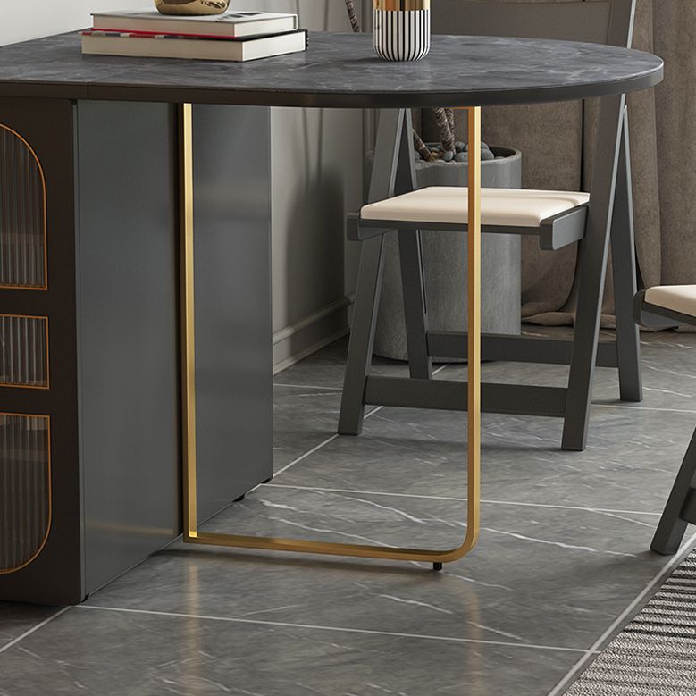 59-inch Oval Shape Casual Dining Table Two-Color Extendable Table with Sintered Stone