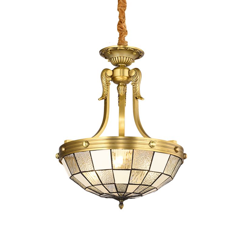 3 Lights Tiffany Chandelier Lighting Bowl Shade Cut Glass Suspension Pendant Light in Blue/Textured Silver for Kitchen