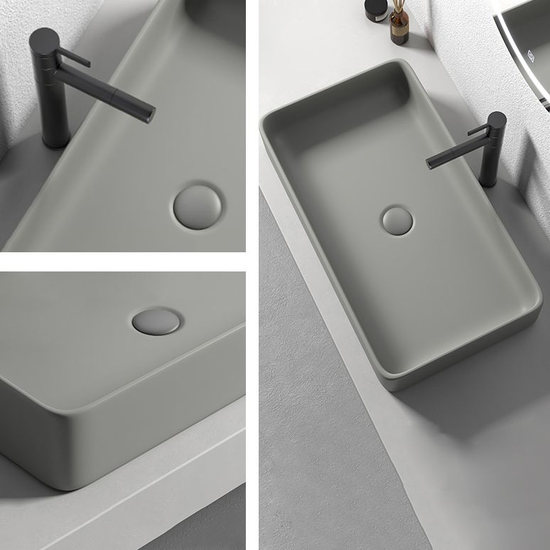 Contemporary Bathroom Sink Porcelain Rectangular Vessel Lavatory Sink with Pop-Up Drain