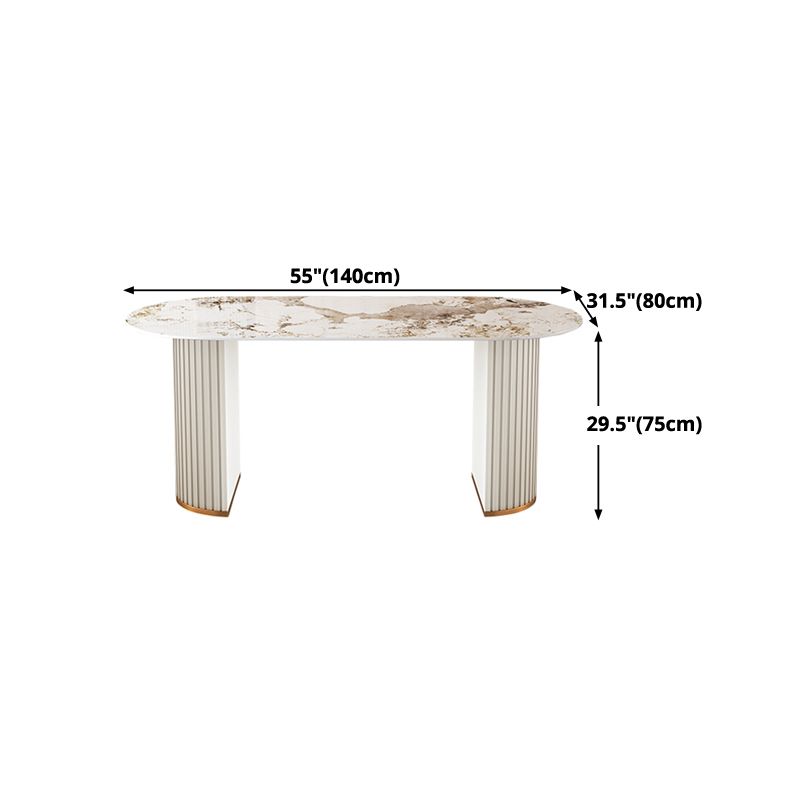 Metal Modern Oval Dining Table Sintered Stone Top Table with Double Pedestal