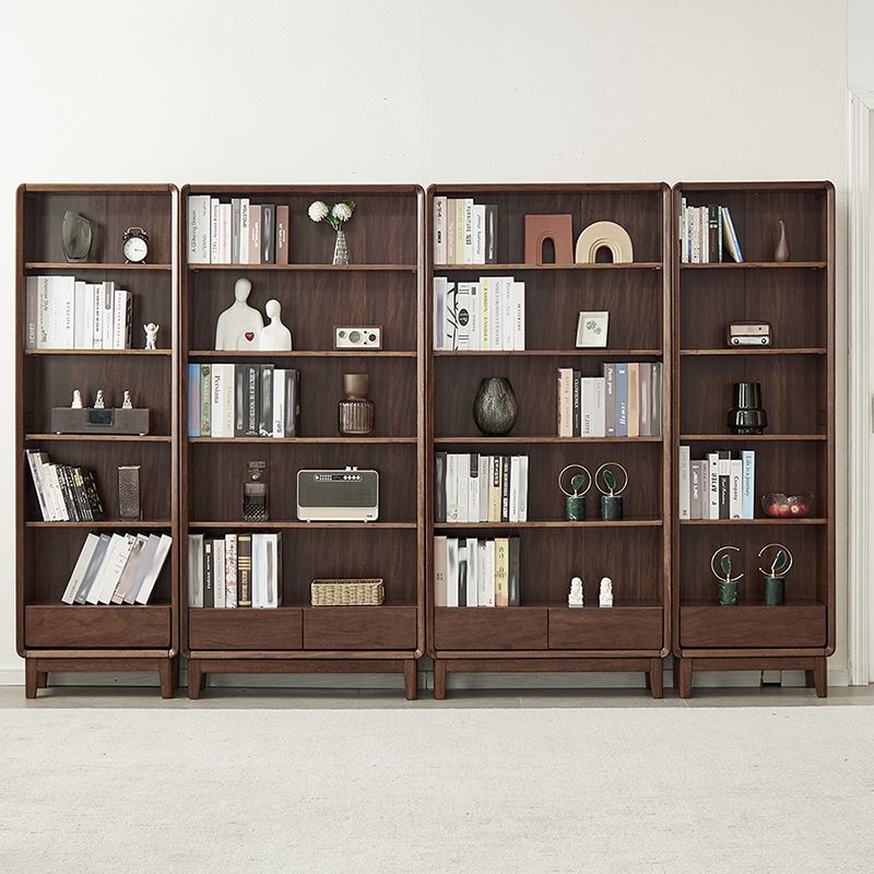 Modern Style Closed Back Bookshelf Standard Solid Wood Bookcase with Drawers