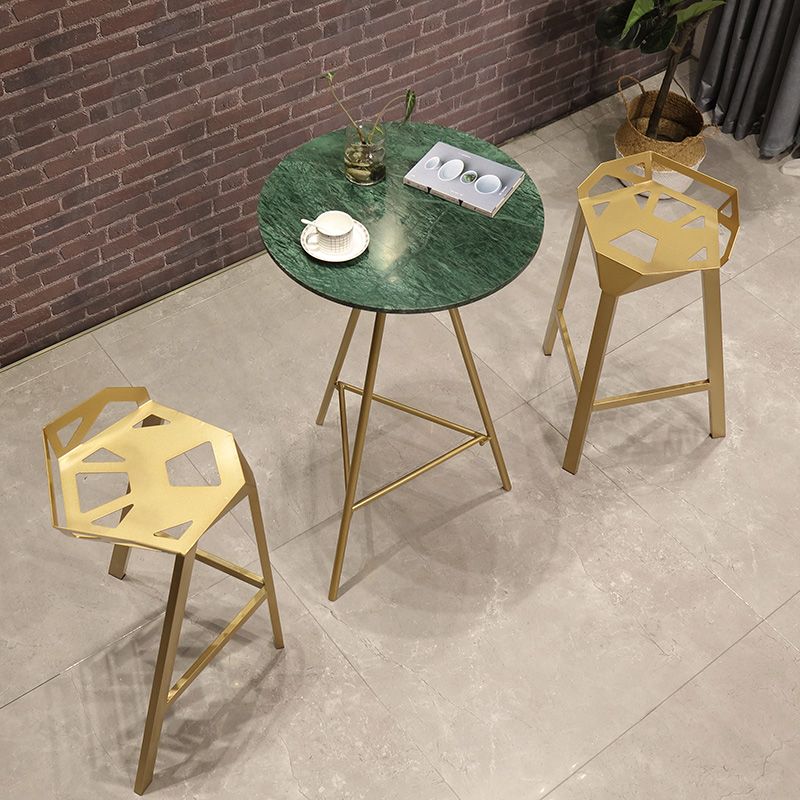 Glam Style Gold Iron Bar Table Round Top Marble Indoor Bistro Table - 23.6"W x 41.3"H