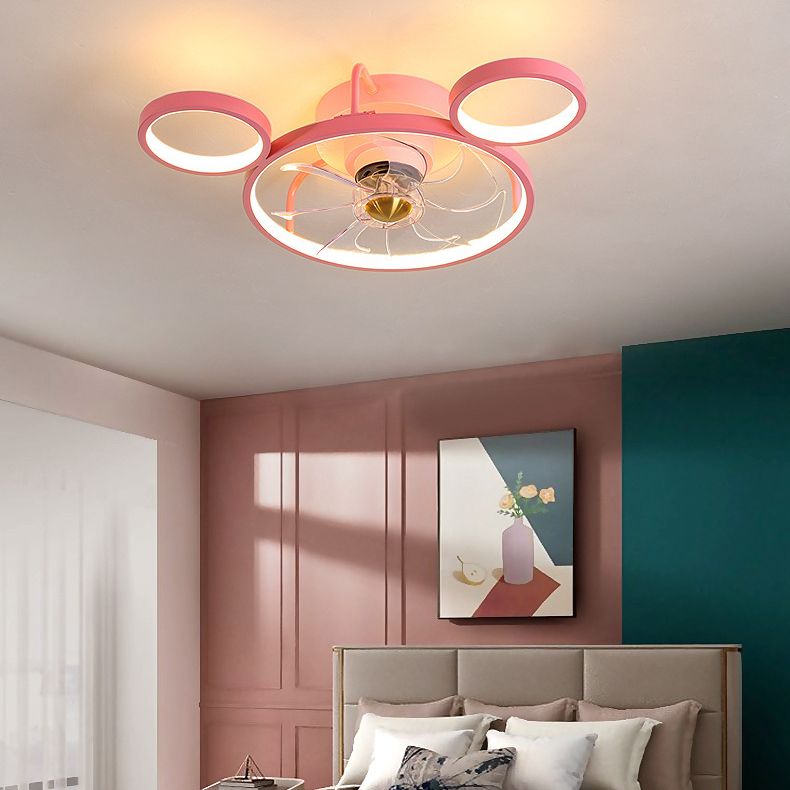 7-Blade Metal Ceiling Fan Children Pink Fan with Light for Room