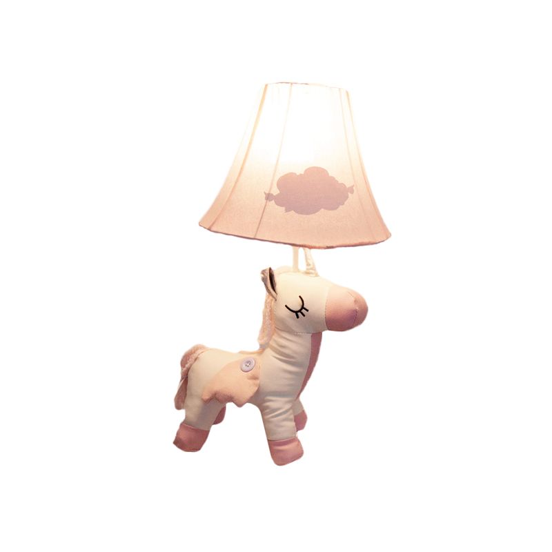 Cartoon Unicorn Cotton Night Light 1-Lichttischlampe mit ausgestattetem Stoff Schatten in Pink