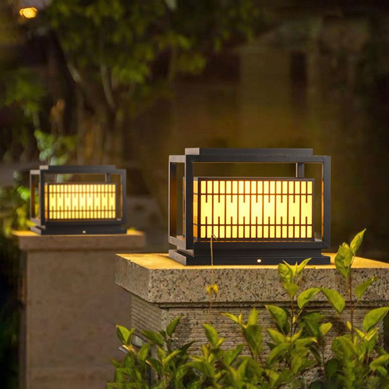 Rectangular Shape Metal Waterproof Pillar Lamp Modern 1 Light Outdoor Lights in Black