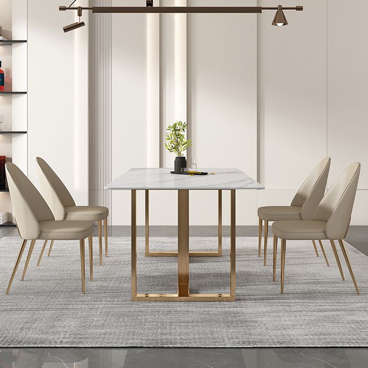 Glam Sintered Stone White Dining Table Rectangle Kitchen Dining Table for Kitchen
