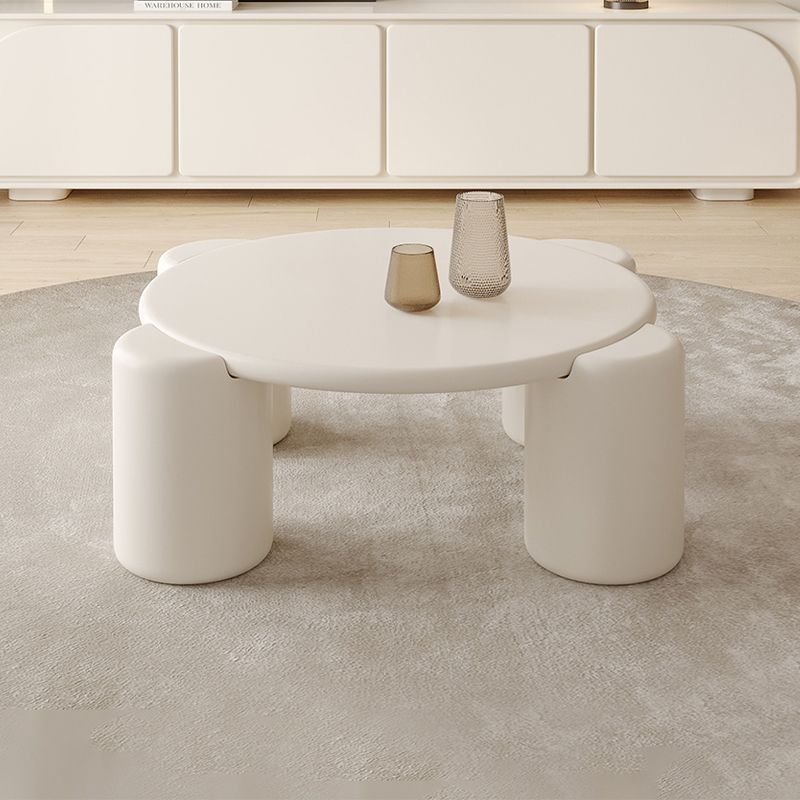 Modern Round Wood Coffee Table with 4 Legs Coffee Table in White