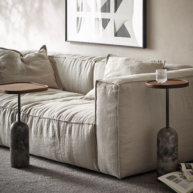 Modern Accent Side Table Sofa Round Pedestal Marble Living Room Corner Table