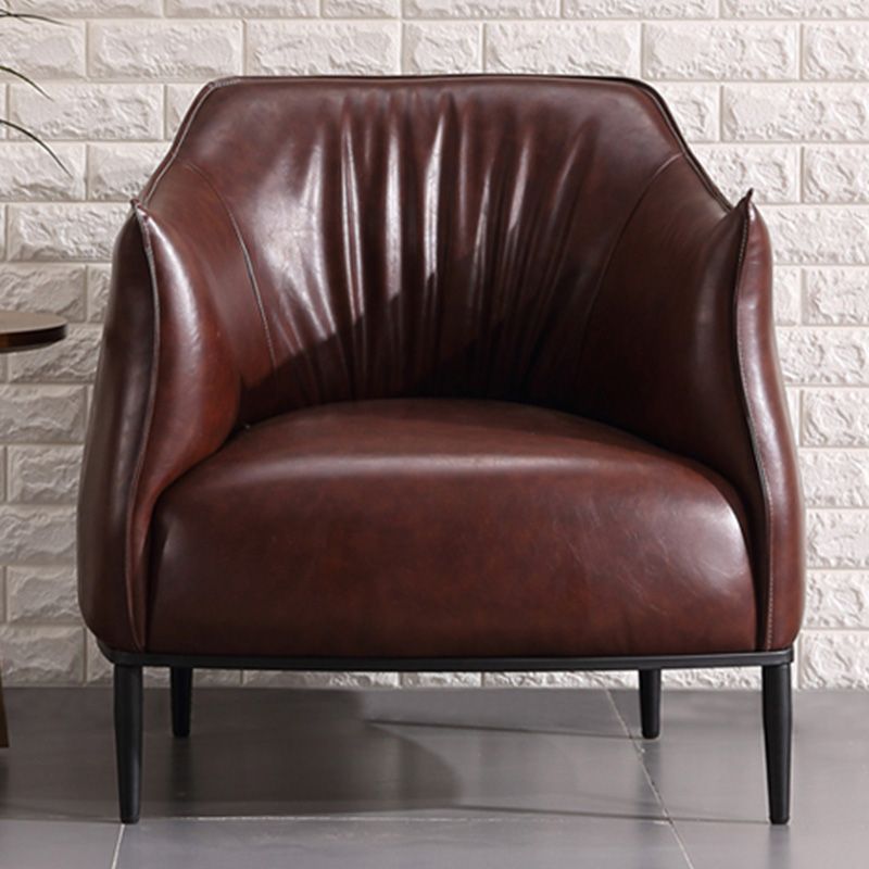 31"Wide Modern Faux Leather Sloped Arms Barrel Chair with Basic Four Legs