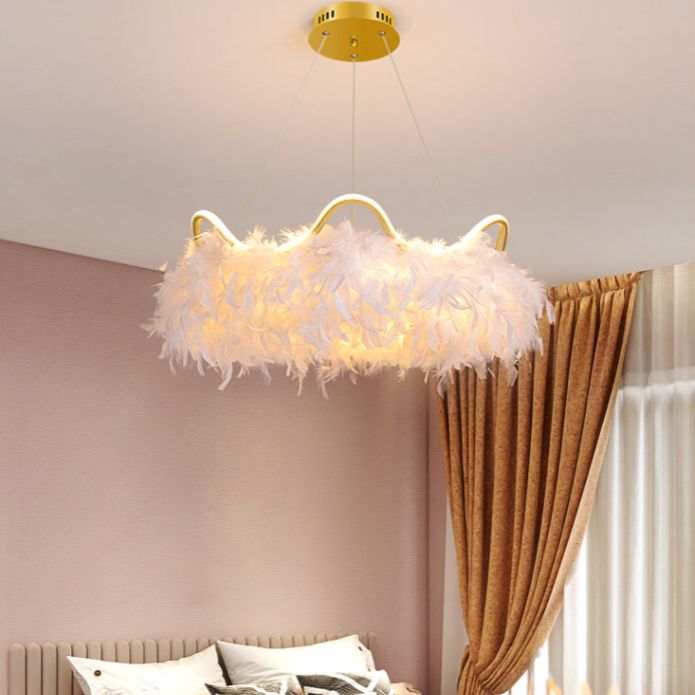 Crown Chandelier Light Fixture Modern Simplicity Feather Shade Pendant Lighting for Restaurant