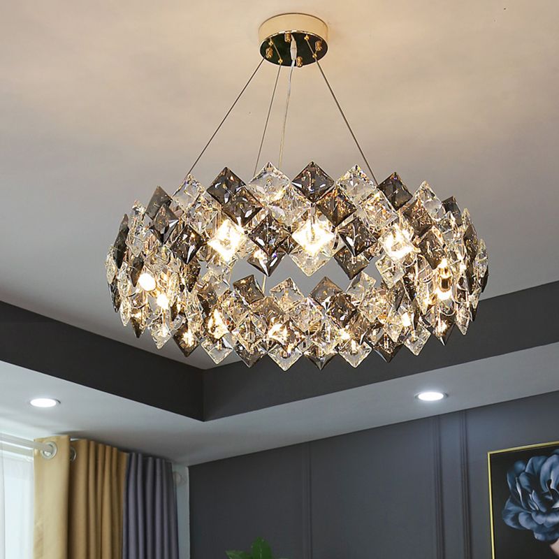 Contemporary Style Wheel Shape Pendant Chandeliers Crystal Chandelier Lights in Grey