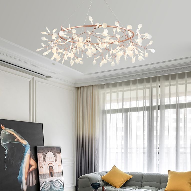 Rose Gold Sputnik Pendant Light in Modern Creative Style Stainless-Steel Firefly Ceiling Light with Acrylic Shade