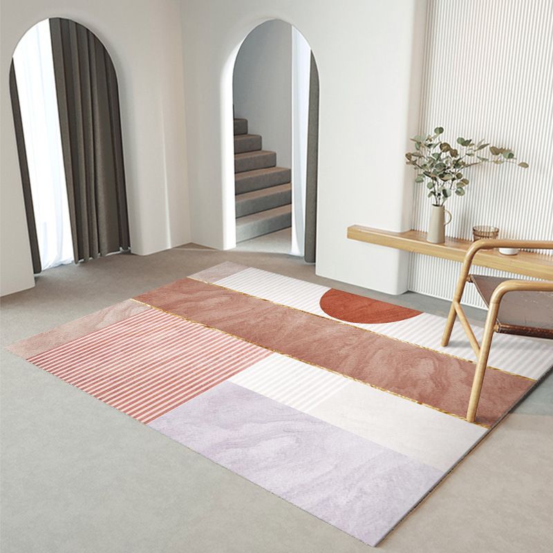 Minimalist Carpet Contrast Panel Carpet Polyester Stain Resistant Area Rug for Living Room